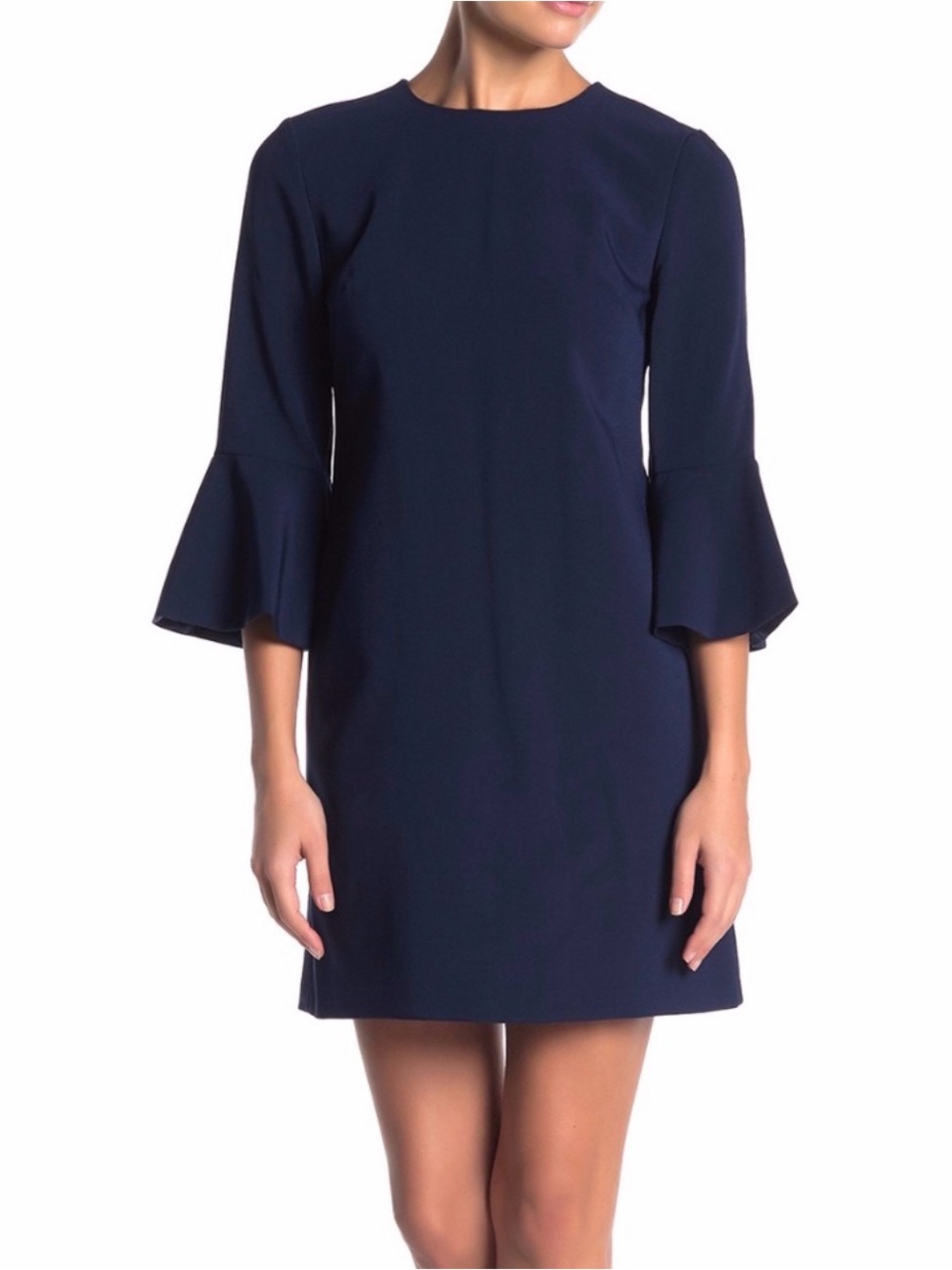Alice + Olivia Navy Bell Sleeve Shift Mini Dress